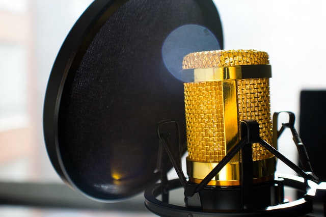 closeup of gold microphone